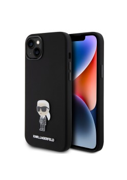 Husa pentru iPhone 15 Plus / iPhone 14 Plus - Karl Lagerfeld Silicone (KLHCP15MSMHKNPK) - Ikonik Metal Pin