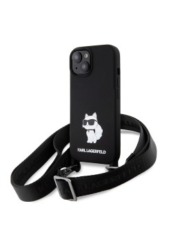 Husa pentru iPhone 15 / iPhone 14 / iPhone 13 - Karl Lagerfeld Silicone Crossbody (KLHCP15SSCBSCNK) - Choupette