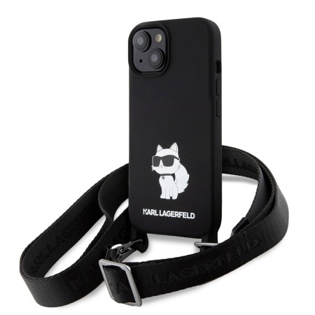 Husa pentru iPhone 15 / iPhone 14 / iPhone 13 - Karl Lagerfeld Silicone Crossbody (KLHCP15SSCBSCNK) - Choupette