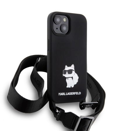 Husa pentru iPhone 15 / iPhone 14 / iPhone 13 - Karl Lagerfeld Silicone Crossbody (KLHCP15SSCBSCNK) - Choupette