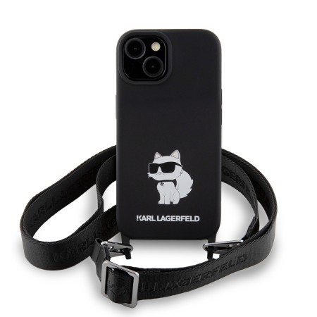 Husa pentru iPhone 15 / iPhone 14 / iPhone 13 - Karl Lagerfeld Silicone Crossbody (KLHCP15SSCBSCNK) - Choupette