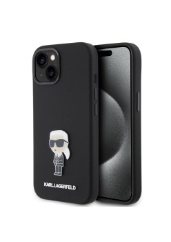 Husa pentru iPhone 15 / iPhone 14 / iPhone 13 - Karl Lagerfeld Silicone (KLHCP15SSMHKNPK) - Ikonik Metal Pin