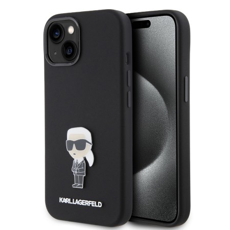 Husa pentru iPhone 15 / iPhone 14 / iPhone 13 - Karl Lagerfeld Silicone (KLHCP15SSMHKNPK) - Ikonik Metal Pin