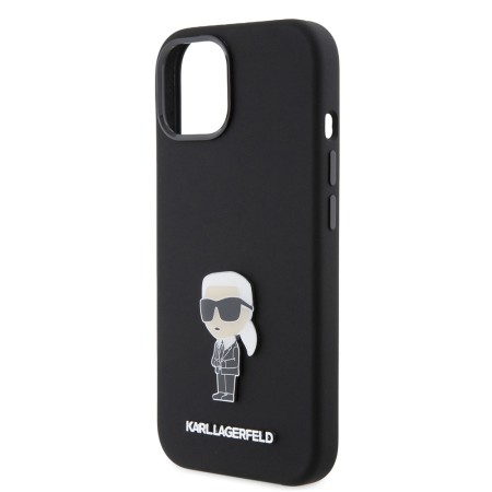 Husa pentru iPhone 15 / iPhone 14 / iPhone 13 - Karl Lagerfeld Silicone (KLHCP15SSMHKNPK) - Ikonik Metal Pin