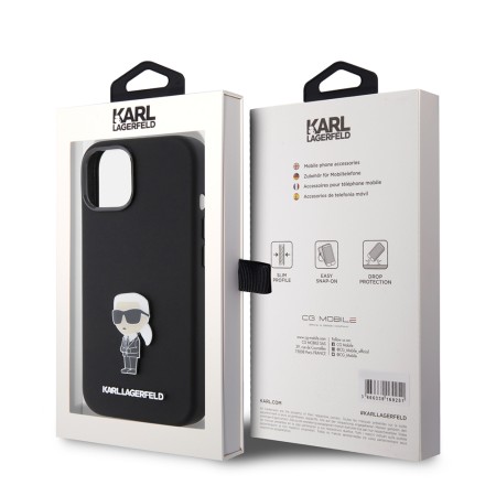 Husa pentru iPhone 15 / iPhone 14 / iPhone 13 - Karl Lagerfeld Silicone (KLHCP15SSMHKNPK) - Ikonik Metal Pin