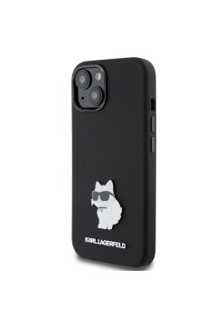 Husa pentru iPhone 15 / iPhone 14 / iPhone 13 - Karl Lagerfeld Silicone (KLHCP15SSMHCNPK) - Choupette Metal Pin