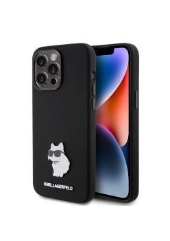Husa pentru iPhone 15 Pro Max - Karl Lagerfeld Silicone (KLHCP15XSMHCNPK) - Choupette Metal Pin