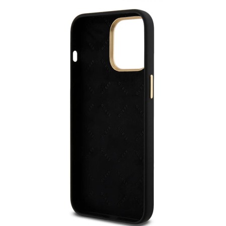 Husa pentru iPhone 15 Pro Max - Guess Silicone Script Metal Logo and Frame (GUHCP15XSMBSLK) - Black