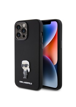 Husa pentru iPhone 15 Pro Max - Karl Lagerfeld Silicone (KLHCP15XSMHKNPK) - Ikonik Metal Pin