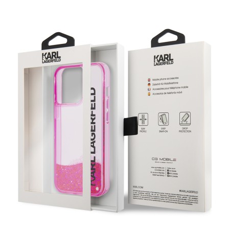 Husa pentru iPhone 14 Pro - Karl Lagerfeld Hardcase Liquid Glitter (KLHCP14LLCKVF) - Pink Elong