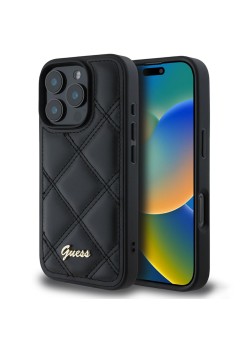 Husa pentru iPhone 16 Pro - Guess Quilted Metal Logo (GUHCP16LPSQSQSK) - Black