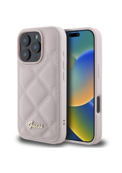 Husa pentru iPhone 16 Pro - Guess Quilted Metal Logo (GUHCP16LPSQSQSP) - Pink