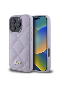 Husa pentru iPhone 16 Pro - Guess Quilted Metal Logo (GUHCP16LPSQSQSU) - Light Purple