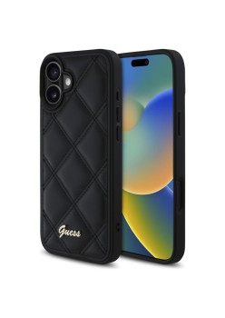 Husa pentru iPhone 16 Plus - Guess Quilted Metal Logo (GUHCP16MPSQSQSK) - Black