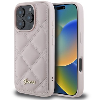 Husa pentru iPhone 16 Pro Max - Guess Quilted Metal Logo (GUHCP16XPSQSQSP) - Pink