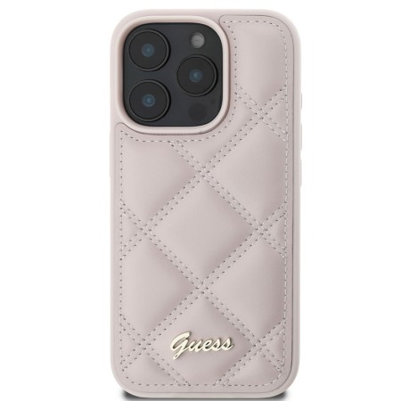 Husa pentru iPhone 16 Pro Max - Guess Quilted Metal Logo (GUHCP16XPSQSQSP) - Pink