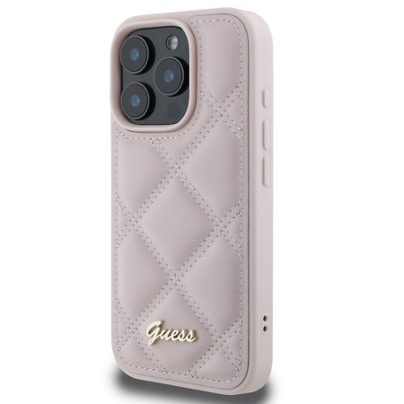 Husa pentru iPhone 16 Pro Max - Guess Quilted Metal Logo (GUHCP16XPSQSQSP) - Pink