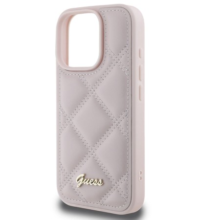 Husa pentru iPhone 16 Pro Max - Guess Quilted Metal Logo (GUHCP16XPSQSQSP) - Pink
