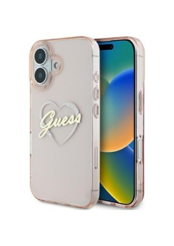 Husa pentru iPhone 16 - Guess Hardcase IML Heart (GUHCP16SHCHGSPP) - Pink