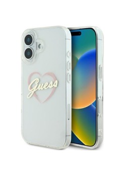 Husa pentru iPhone 16 - Guess Hardcase IML Heart (GUHCP16SHCHGSPT) - Clear