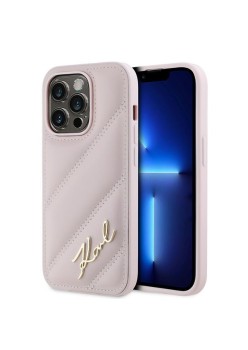 Husa pentru iPhone 14 Pro Max - Karl Lagerfeld Diagonal Quilted Script (KLHCP14XPQDSMGP) - Pink