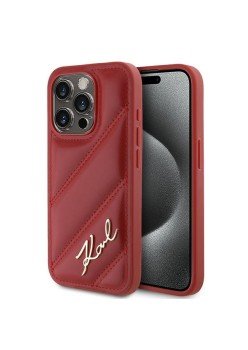 Husa pentru iPhone 15 Pro - Karl Lagerfeld Diagonal Quilted Script (KLHCP15LPQDSMGR) - Red