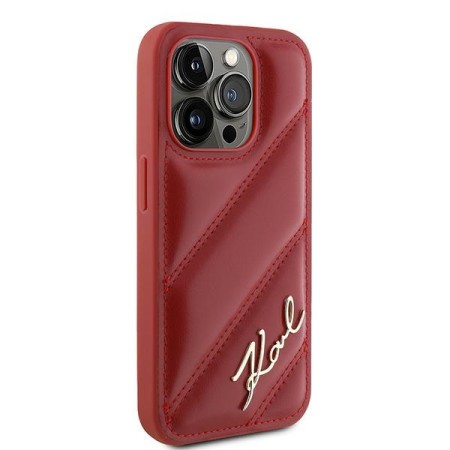 Husa pentru iPhone 15 Pro - Karl Lagerfeld Diagonal Quilted Script (KLHCP15LPQDSMGR) - Red
