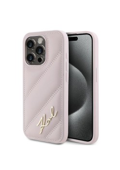 Husa pentru iPhone 15 Pro - Karl Lagerfeld Diagonal Quilted Script (KLHCP15LPQDSMGP) - Pink