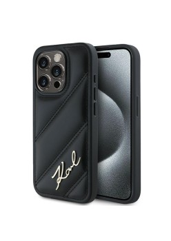 Husa pentru iPhone 15 Pro - Karl Lagerfeld Diagonal Quilted Script (KLHCP15LPQDSMGK) - Black