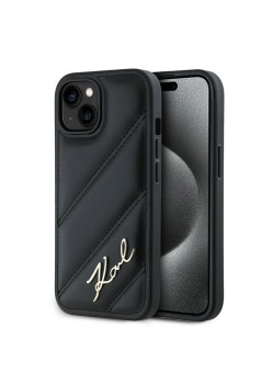 Husa pentru iPhone 15 Plus / iPhone 14 Plus - Karl Lagerfeld Diagonal Quilted Script (KLHCP15MPQDSMGK) - Black