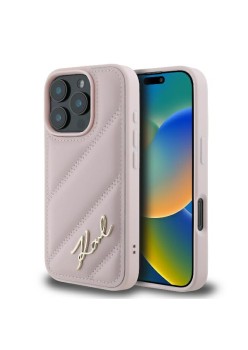 Husa pentru iPhone 16 Pro - Karl Lagerfeld Diagonal Quilted Script (KLHCP16LPQDSMGP) - Pink