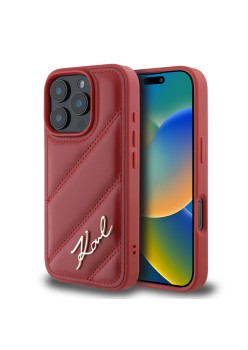 Husa pentru iPhone 16 Pro - Karl Lagerfeld Diagonal Quilted Script (KLHCP16LPQDSMGR) - Red