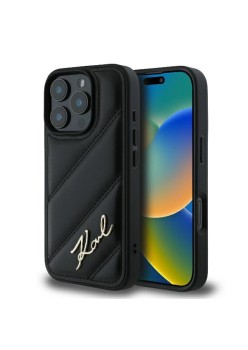 Husa pentru iPhone 16 Pro - Karl Lagerfeld Diagonal Quilted Script (KLHCP16LPQDSMGK) - Black