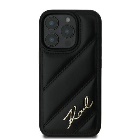Husa pentru iPhone 16 Pro - Karl Lagerfeld Diagonal Quilted Script (KLHCP16LPQDSMGK) - Black