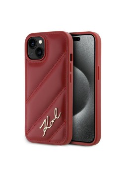 Husa pentru iPhone 15 / iPhone 14 / iPhone 13 - Karl Lagerfeld Diagonal Quilted Script (KLHCP15SPQDSMGR) - Red