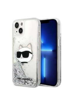 Husa pentru iPhone 15 Plus / iPhone 14 Plus - Karl Lagerfeld Hardcase Glitter (KLHCP14MLNCHCS) - Silver Choupette Head