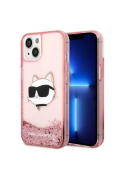 Husa pentru iPhone 15 Plus / iPhone 14 Plus - Karl Lagerfeld Hardcase Glitter (KLHCP14MLNCHCP) - Pink Choupette Head