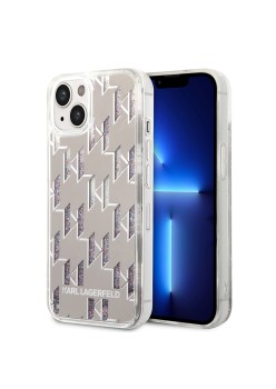 Husa pentru iPhone 15 Plus / iPhone 14 Plus - Karl Lagerfeld Hardcase Liquid Glitter (KLHCP14MLMNMS) - Silver Monogram