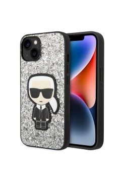 Husa pentru iPhone 15 / iPhone 14 / iPhone 13 - Karl Lagerfeld Hardcase Glitter (KLHCP14SGFKPG) - Silver Flakes Ikonik