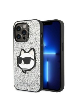 Husa pentru iPhone 14 Pro Max - Karl Lagerfeld Hardcase Glitter (KLHCP14XG2CPS) - Silver Choupette Patch