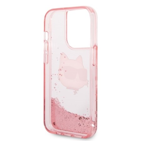 Husa pentru iPhone 14 Pro Max - Karl Lagerfeld Hardcase Glitter (KLHCP14XLNCHCP) - Pink Choupette Head