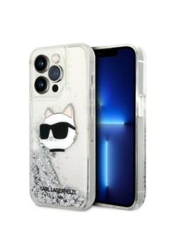 Husa pentru iPhone 14 Pro Max - Karl Lagerfeld Hardcase Glitter (KLHCP14XLNCHCS) - Silver Choupette Head
