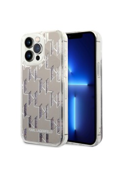 Husa pentru iPhone 14 Pro Max - Karl Lagerfeld Hardcase Liquid Glitter (KLHCP14XLMNMS) - Silver Monogram