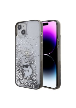 Husa pentru iPhone 15 Plus / iPhone 14 Plus - Karl Lagerfeld Hardcase Liquid Glitter (KLHCP15MLKCNSK) - Transparent Choupette