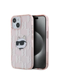 Husa pentru iPhone 15 / iPhone 14 / iPhone 13 - Karl Lagerfeld IML Luxury (KLHCP14SHKLPCHP) - Pink Choupette HeadandMonogram