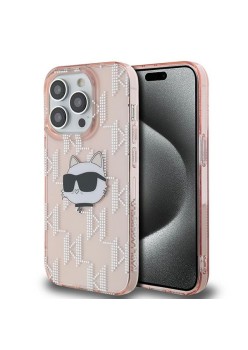 Husa pentru iPhone 14 Pro Max - Karl Lagerfeld IML Luxury (KLHCP14XHKLPCHP) - Pink Choupette HeadandMonogram