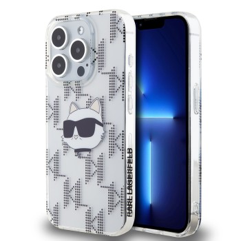 Husa pentru iPhone 15 Pro - Karl Lagerfeld IML Luxury (KLHCP15LHKLPCHT) - Clear Choupette HeadandMonogram