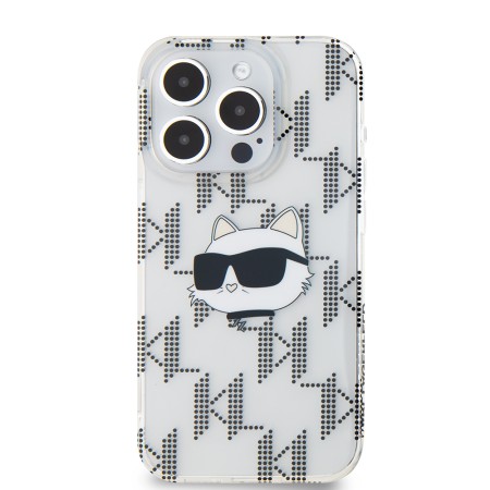 Husa pentru iPhone 15 Pro - Karl Lagerfeld IML Luxury (KLHCP15LHKLPCHT) - Clear Choupette HeadandMonogram
