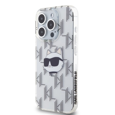 Husa pentru iPhone 15 Pro - Karl Lagerfeld IML Luxury (KLHCP15LHKLPCHT) - Clear Choupette HeadandMonogram