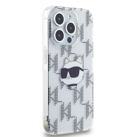 Husa pentru iPhone 15 Pro - Karl Lagerfeld IML Luxury (KLHCP15LHKLPCHT) - Clear Choupette HeadandMonogram
